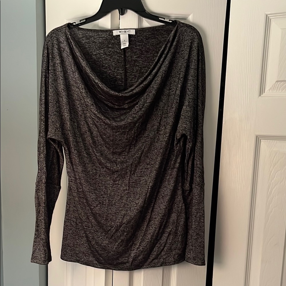 White House Black Market WHBM Gray Silver Cowl Neck Long sleeve top